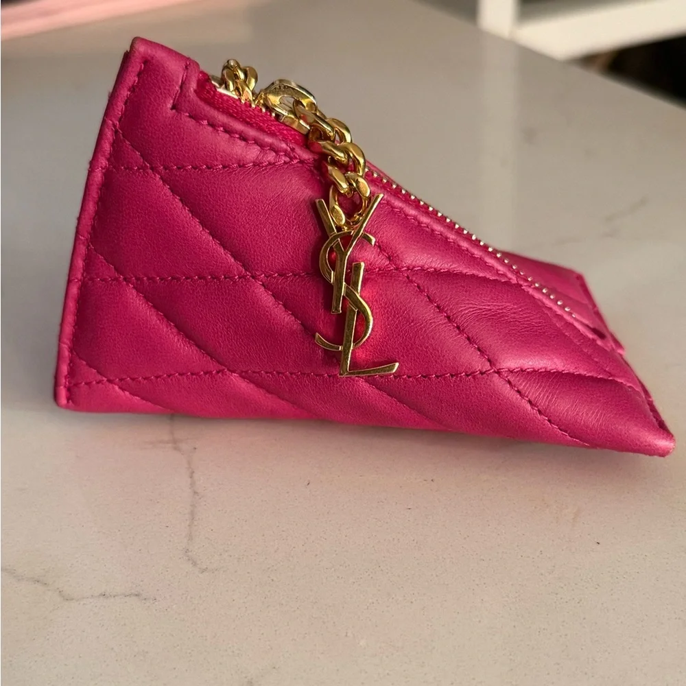 Saint Laurent‎ YSL Quilted Mini Pouch Charm Pink Leather Gold Chain - Picture 8 of 9